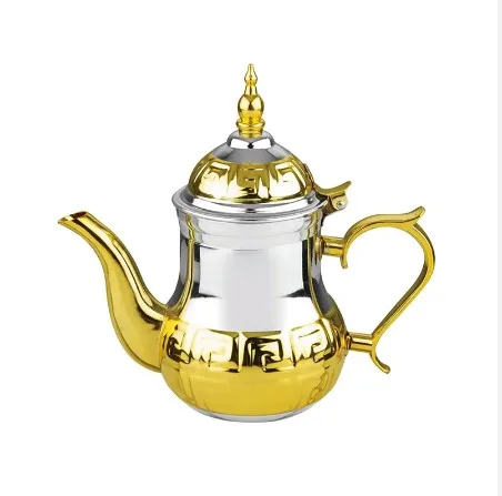 Brass Engraved Moroccan silver Teapot with Handle decorated stainless steel metal serving teapot for wedding tableware