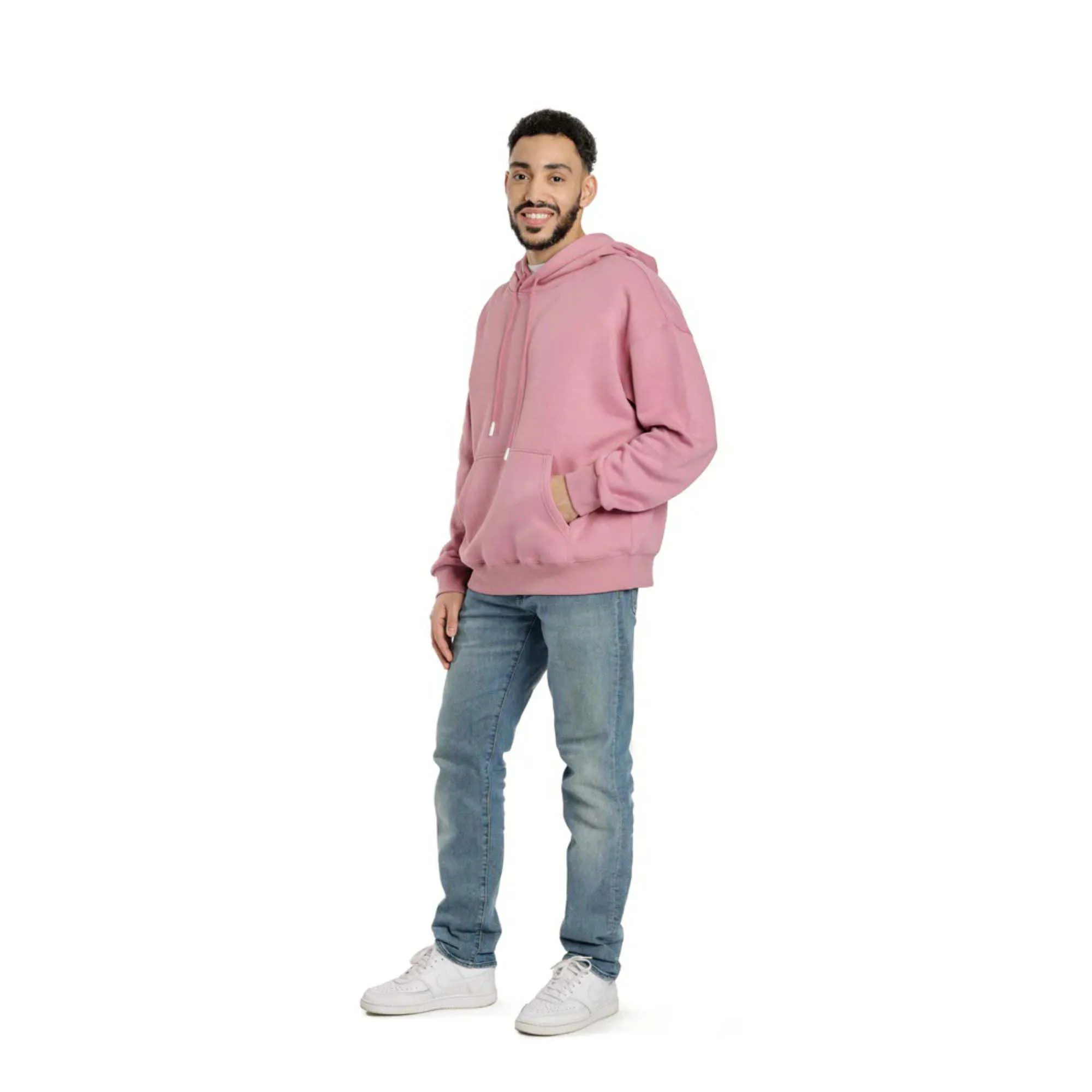 60% Cotton 40% Polyester Mens Premium Fleece Relaxed Sweatsuit Set in Orchid Pink with Pockets and Soft Brushed Inside