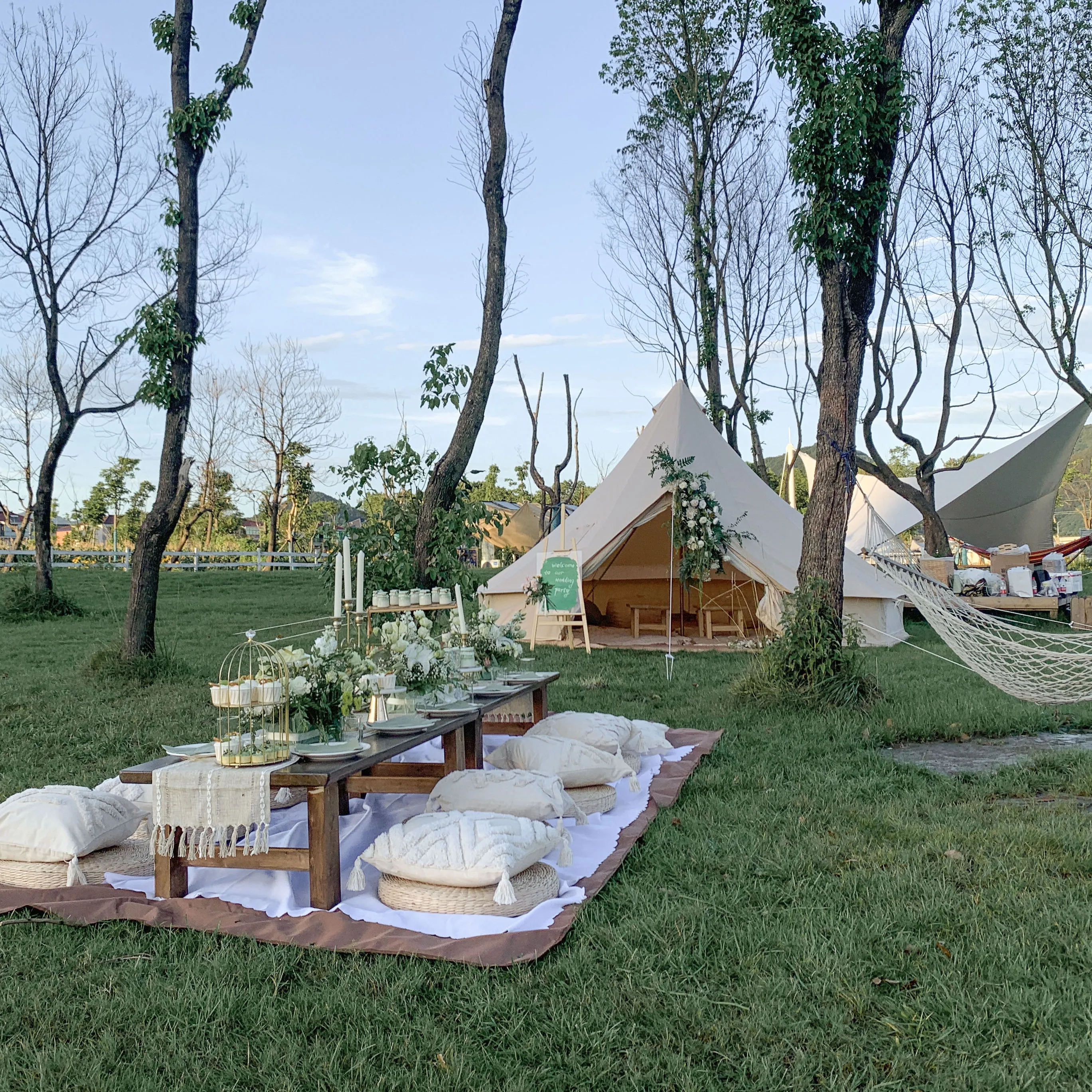 Luxury cotton canvas mongolia style tent sahara bell tent 4m glamping outdoor camping fashionable tent