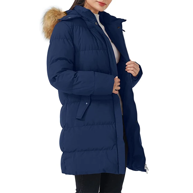 Slim Fit Ladies Classy Sexy Looking Fur Hooded Coat  With Your Custom Logo On It At Very Low Prices Women Puffer Long Coat