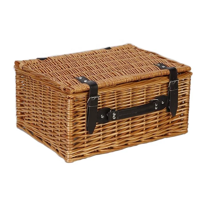 Wicker gift hamper basket round willow empty picnic basket with lining