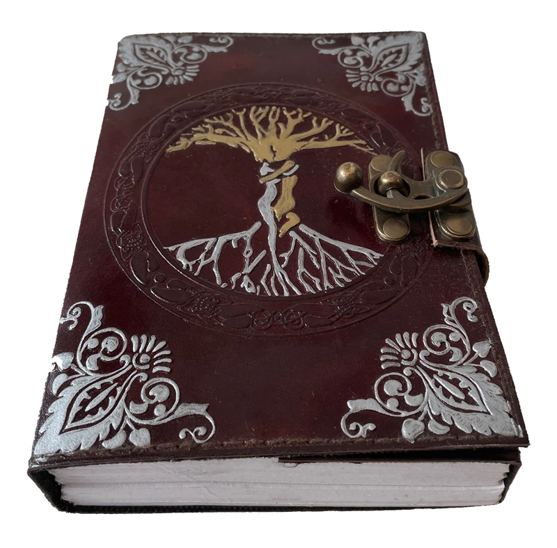 Handmade deckle edge paper mother of earth leather journal writing notebook tree of life antique embossed bound daily notepad