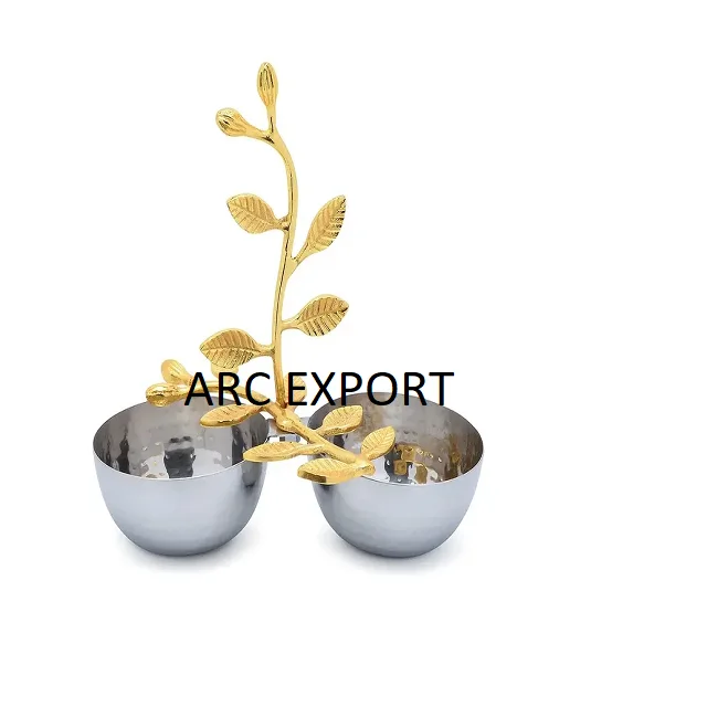 3 Layer Modern Decorative Glass Metal Bowl With Black Tree Leaf Design Serving Bowls Stylish Table Accessories Decorative Bowl