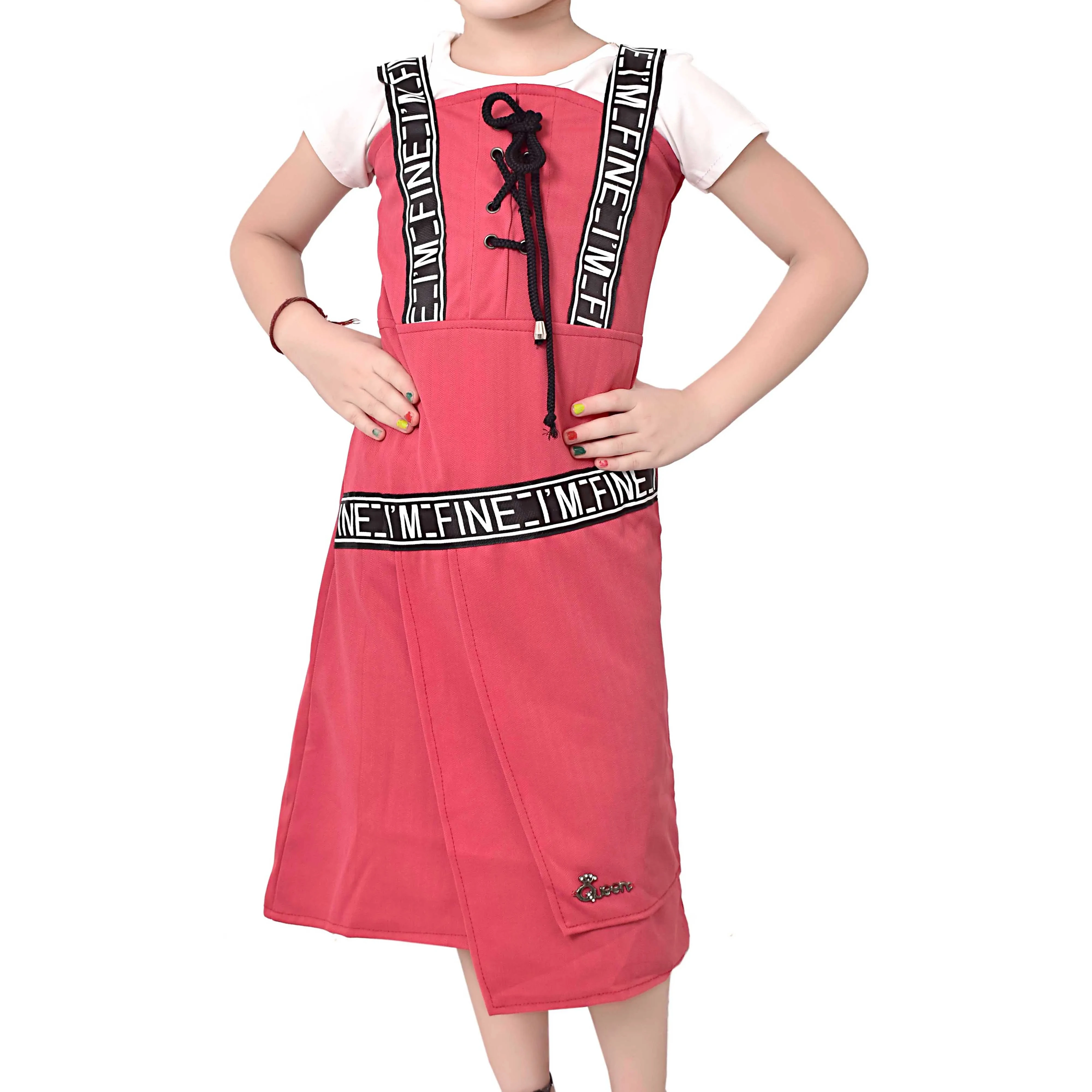 Best Quality Trending Solid Casual Cotton Blend Dungarees Cute Design Top Skirt for Little Girls 3-10 Years Indian Stock Item