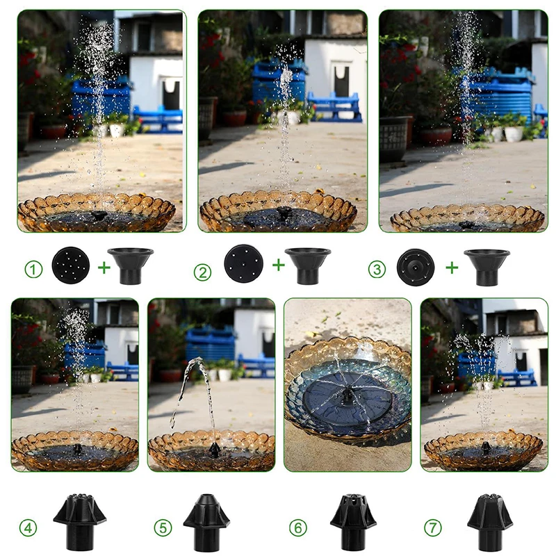 7 Nozzles 5.5W Landscape Large Solar Panel Water Submersible Bird Bath Fountains Upgraded Garden Pump With LED Lights Outdoor