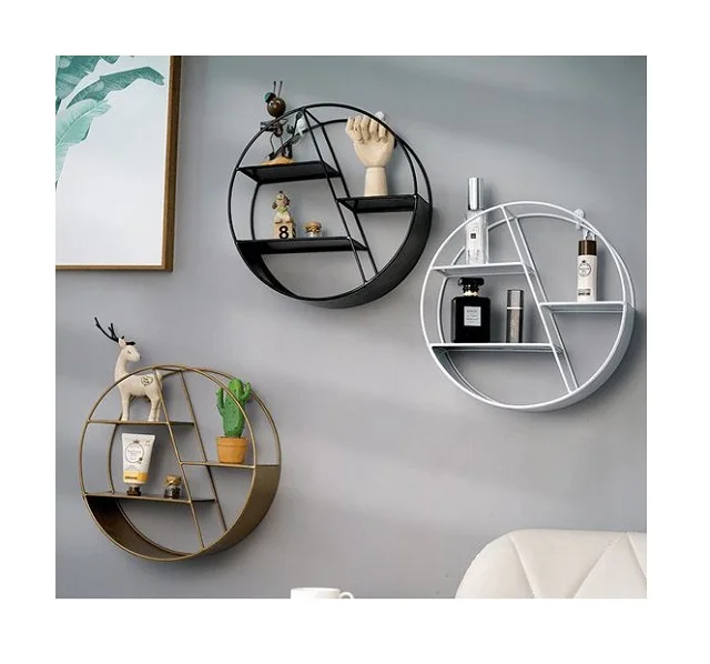 LUxury antique home decorative wall racks metal stand wooden 2 layer storage use kitchen washroom living room wall raks