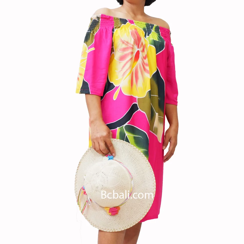 Summer Top Dress Women Fashion Daily Clothes Rayon Hand Painting Tropical Flower Beach Clothing from Bali