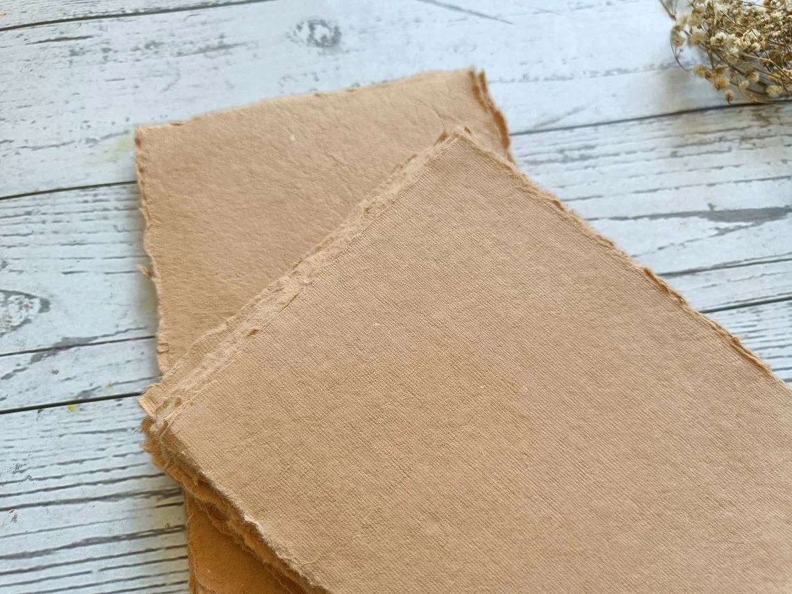 Brown Kraft Cotton Paper A4 Size Handmade Deckle Edge Cotton Rag Paper for Envelope Wedding Invitations Card Making Paper