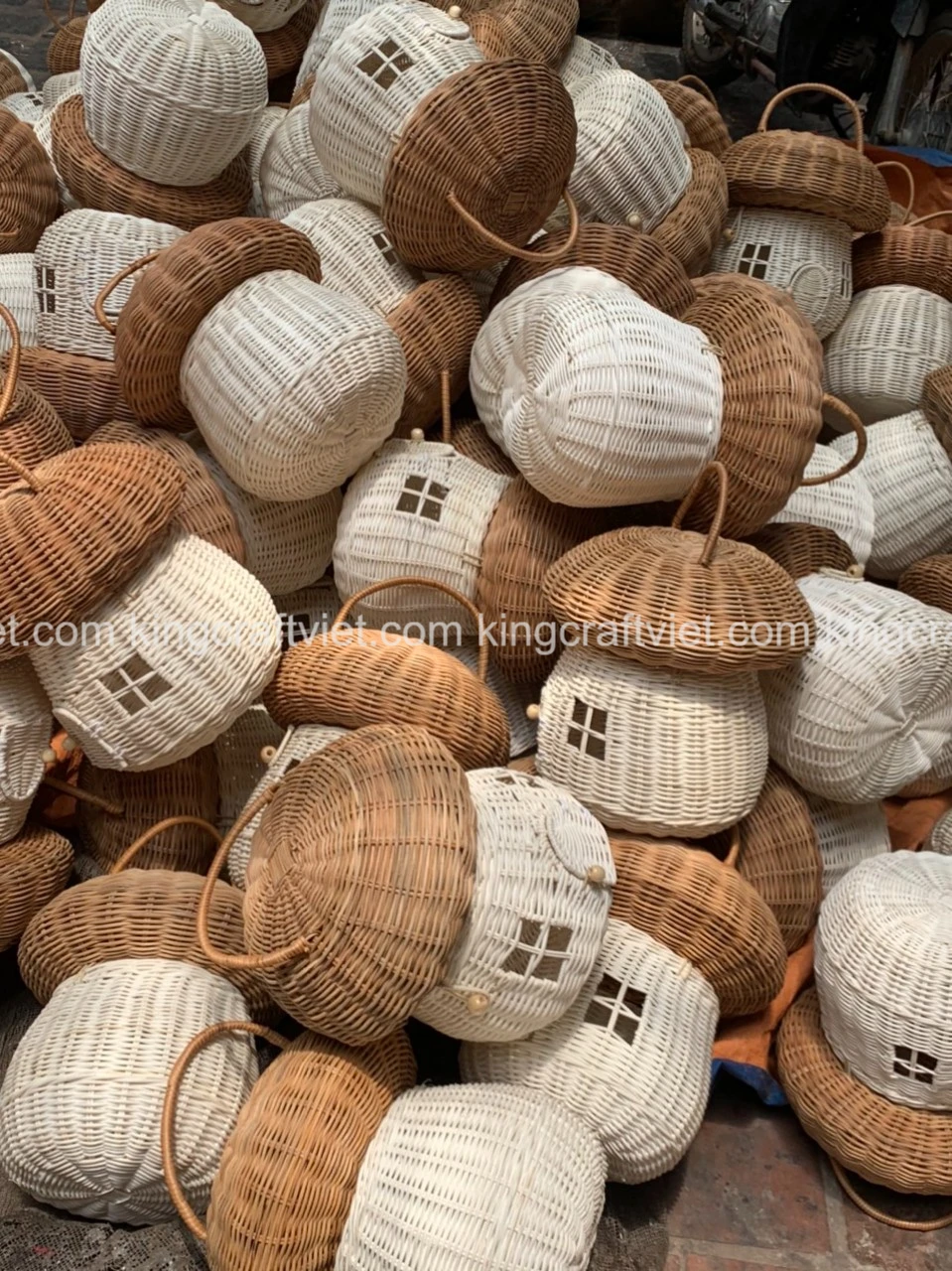 Hot Sale 2-Tone Rattan Mushroom House Rattan Cute Doll House Storage Basket Kids Toys Wholesale Supplier Vietnam Handwoven