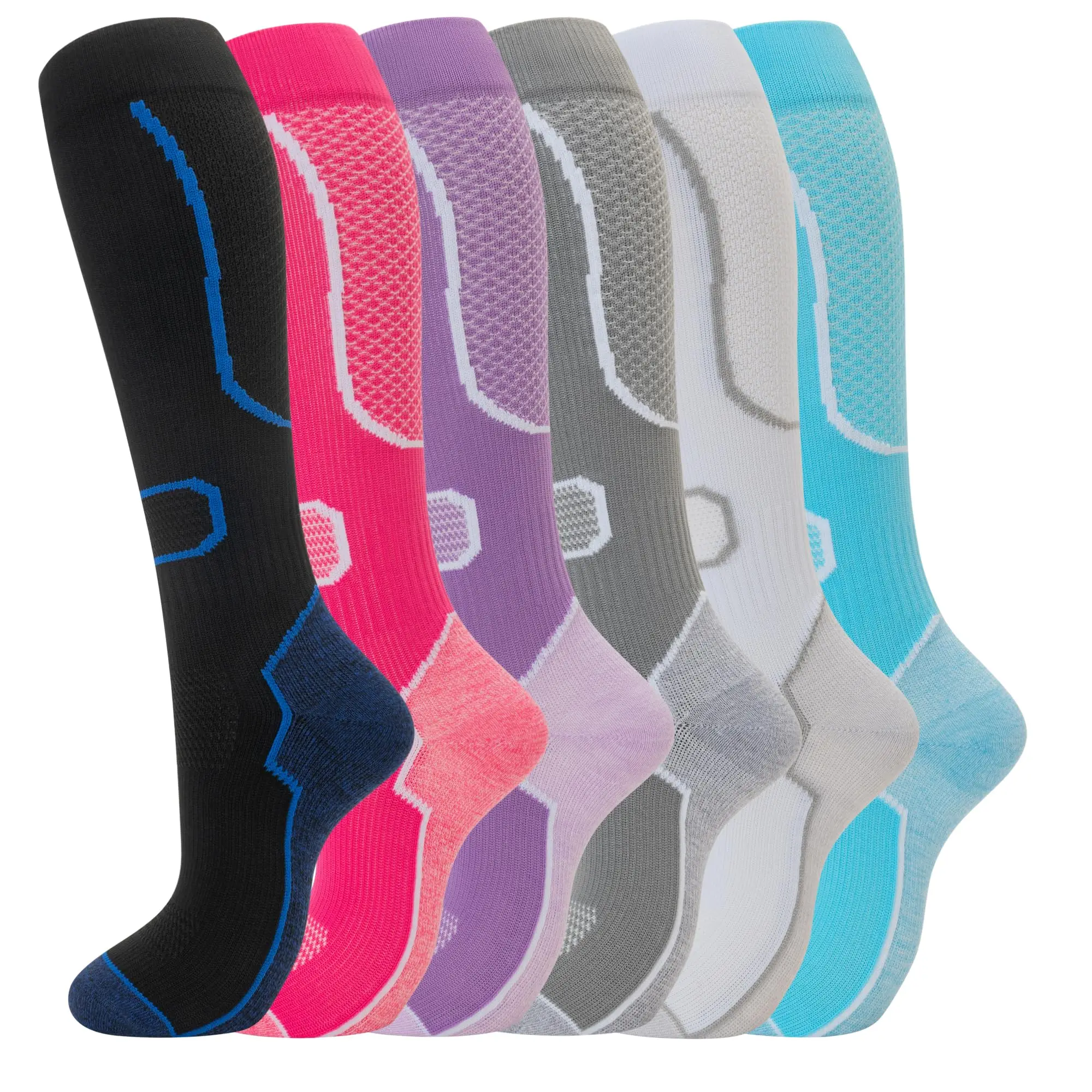 Unisex Cute Comfort Breathable Calf Knee High Elastic Nylon Blue Cycling 30-40mmhg Athletic Compression Sports Socks