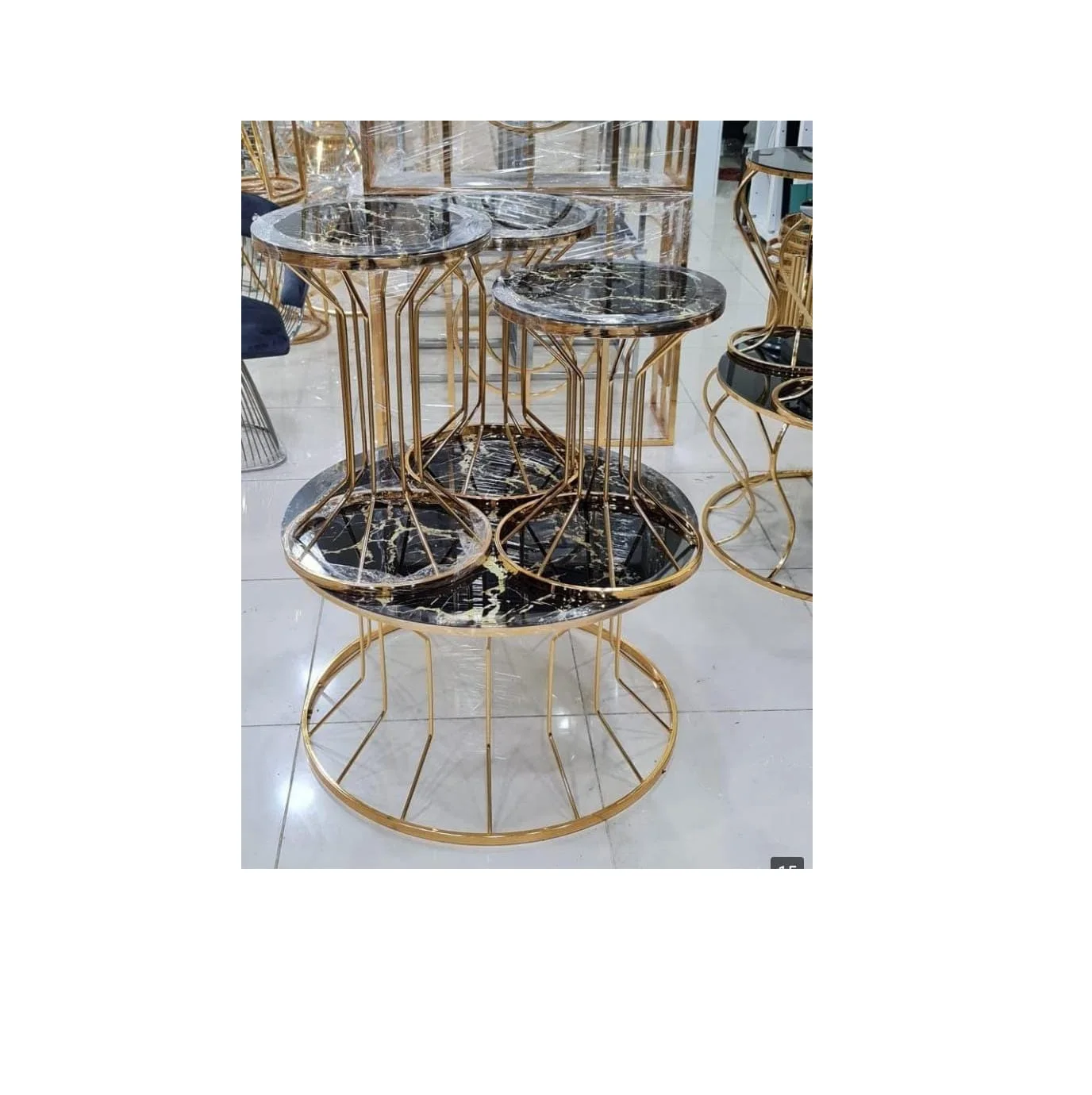 Coffee Tables Living Room Coffee Steel Black Gold Round Modern Luxury  Centre Coffee Tables Set Made in Turkey