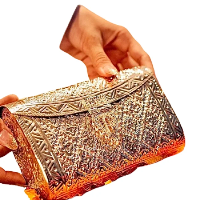 Latest Indian Handmade Women Bridal Ladies Metal Clutch Slings Bag Shape ethnic mosaic silver cross body bags by RF Crafts