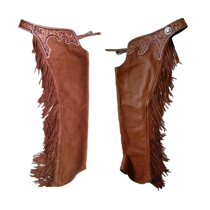 High quality Customized Western Chaps Cowboy Chinks with fringe real Leather for Products use