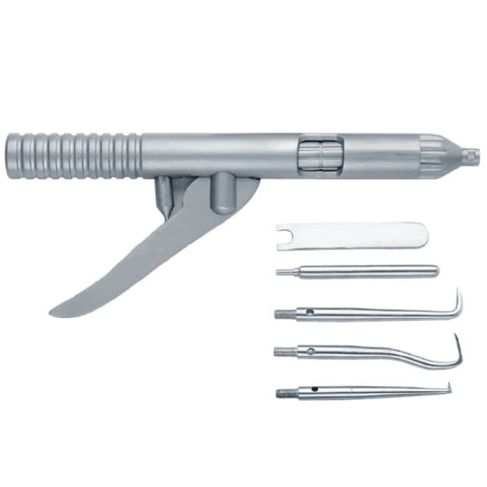 Automatic Single Handed Stainless Steel Dental Crown Remover Gun Kit 5 Inserts Surgical Instruments Basis Crown Bridges Removal