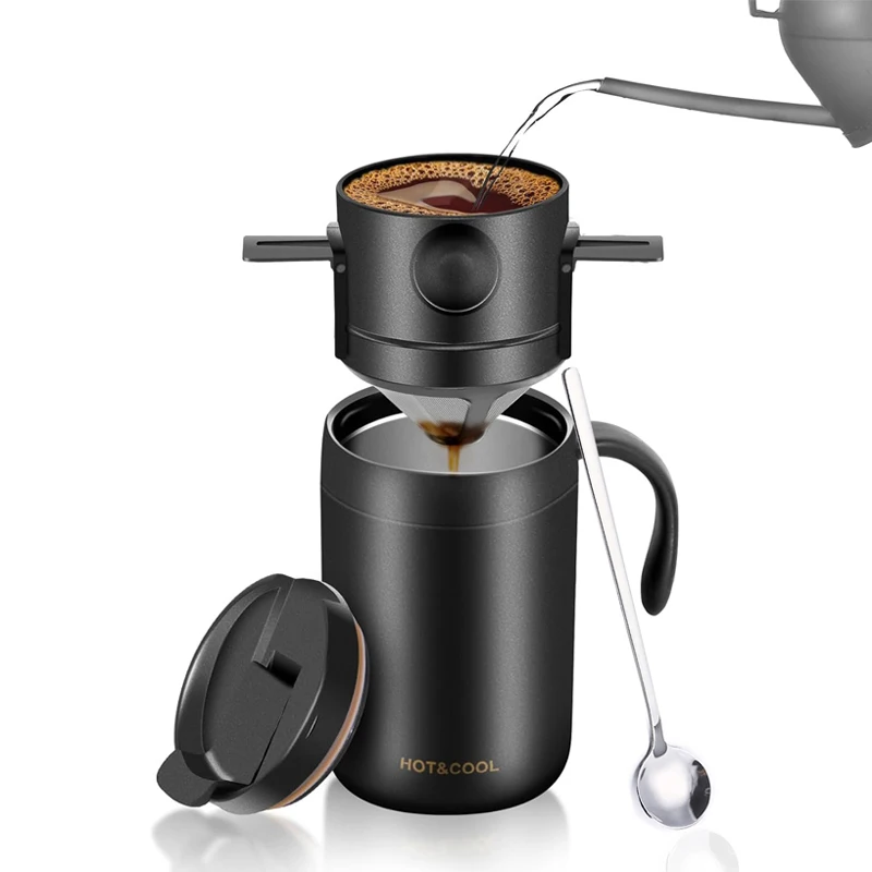Camping Coffee Maker Pour Over Coffee Maker Set With Stainless Steel Coffee Mug and Collapsible Pour Over  Filter