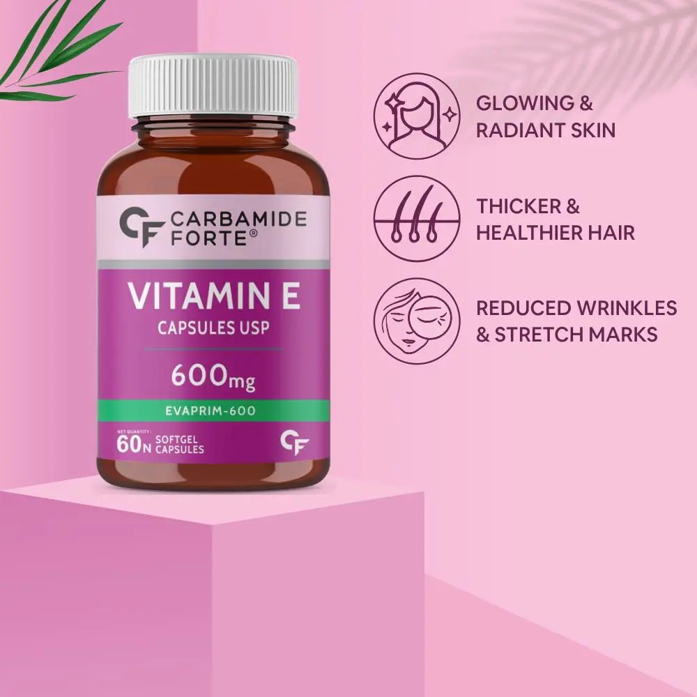 Vitamin E 600mg Capsules for Face and Hair | 100% Natural Vitamin E, Paraben Free- 60 Capsules