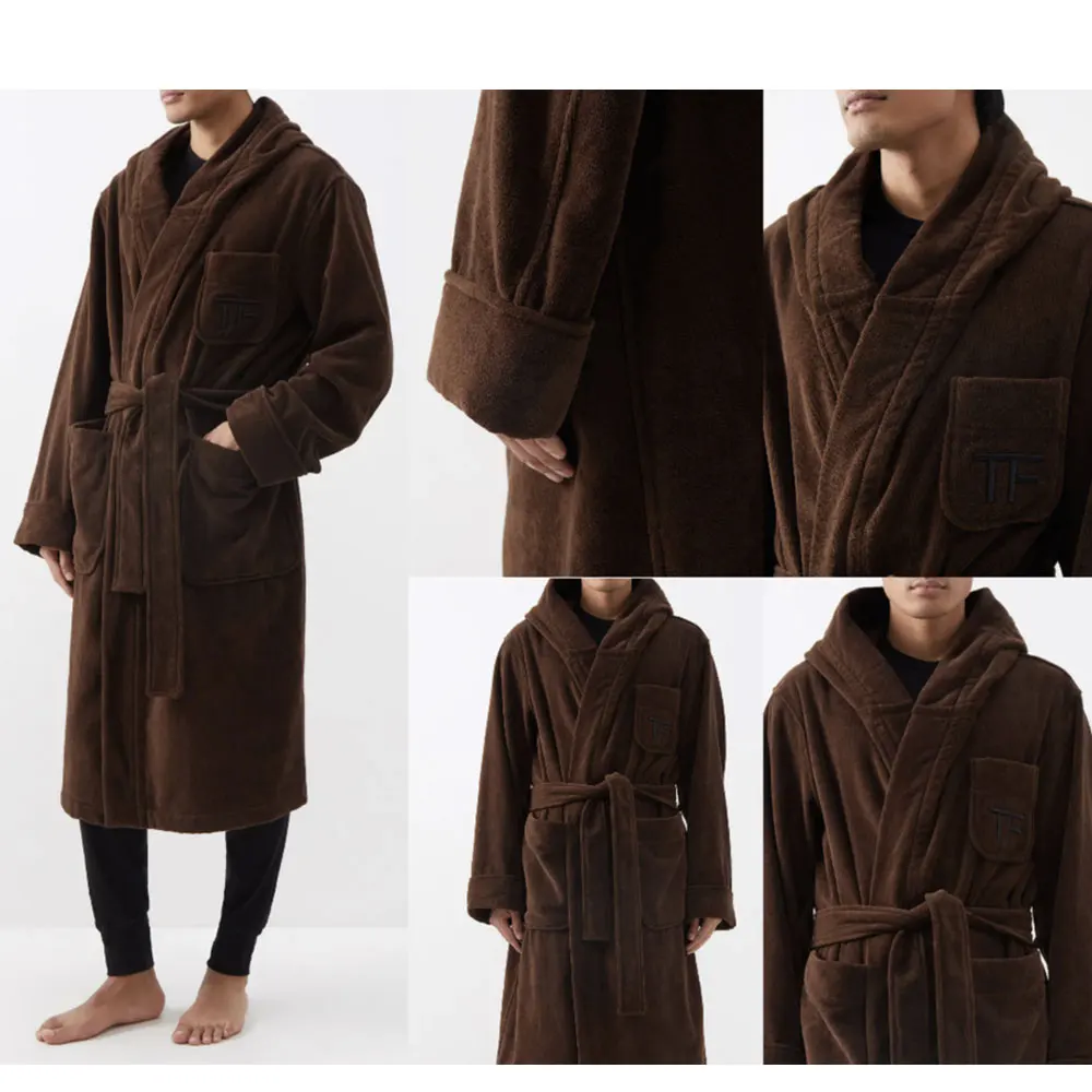 Hooded Bathrobe Cotton-Terry Hooded Dress Coat Bathrobe Coat Parka Spa hotel luxury night wear bath robe for couples