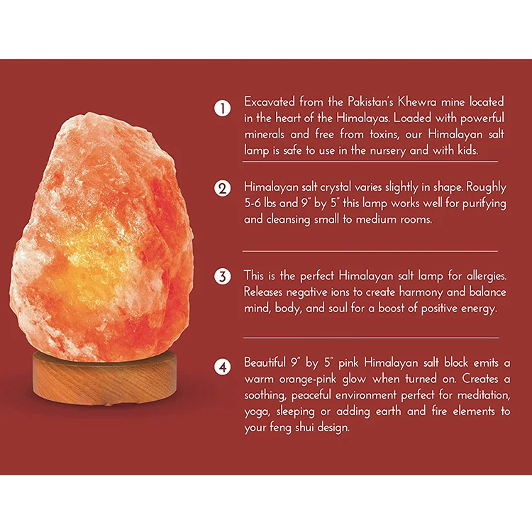 Wholesale decorative night Himalaya rock salt crystal lamp with wood base electric wire and bulb Natural salt 2-3 kg lamp
