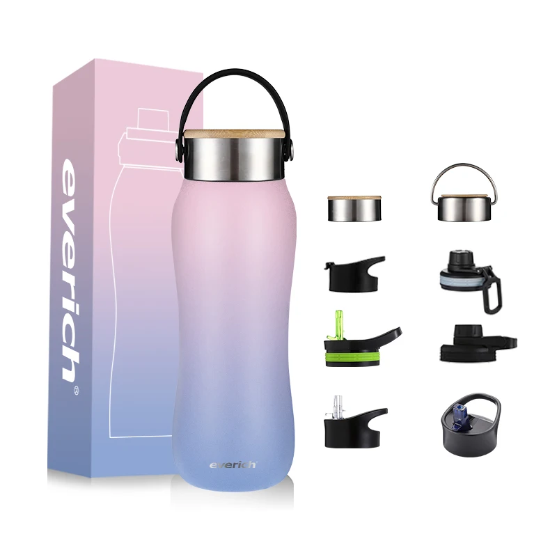 everich top seller double wall stainless steel water bottle with bamboo lid customization color