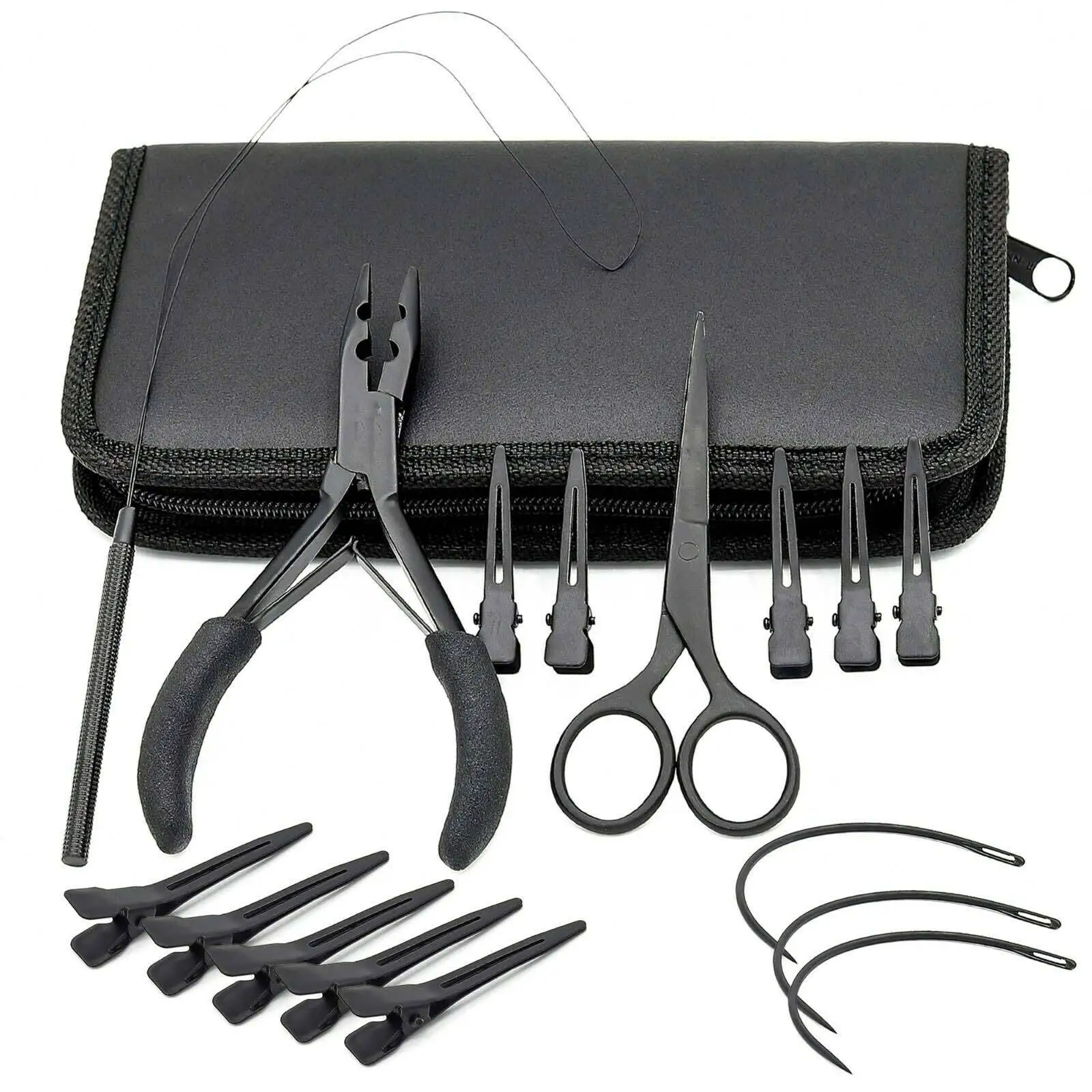 16 Pcs Hand Tied Hair Extension Tool Kit Include Plier Scissor Marking Chip Loop Made By Zorg International