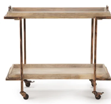 Hot Selling Latest Design Solid Mango Wooden Bar Cart with Good Quality Wheels Movable Bar Cart for Bar, Restaurant and Hotel