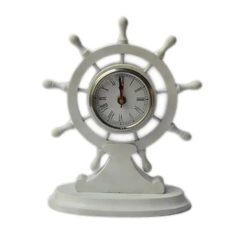 Maritime Metal Desk Clocks Ship Wheel Shape Nautical Decorative White Desk Clock For Indoor Decoration Living Room In Wholesale