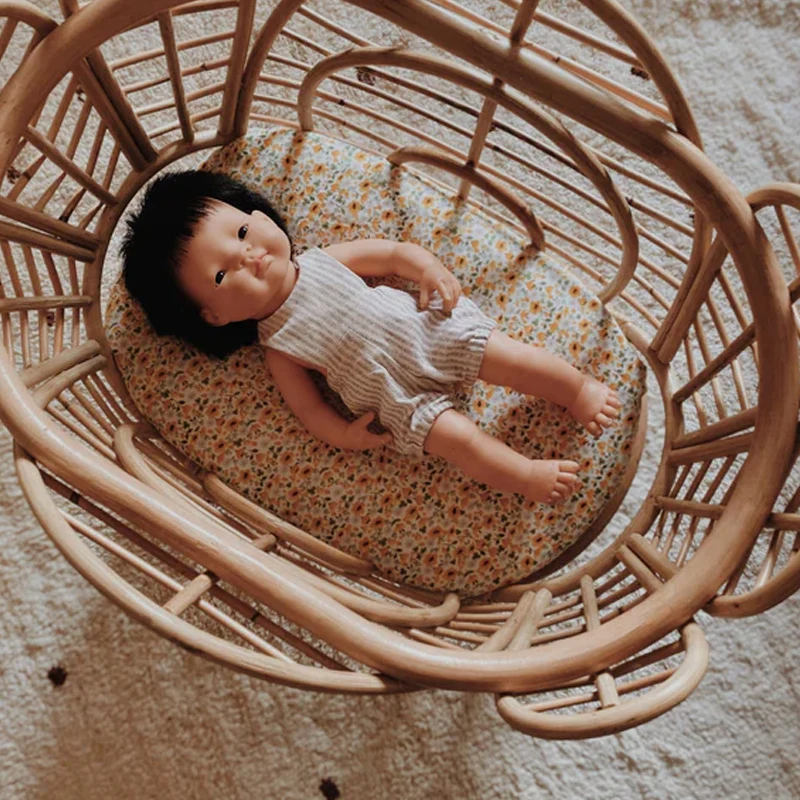 High Quality Rattan doll Cradle Bassinet bed, Mini Rattan Doll Bassinet kid room decor, straw moses basket Wholesale
