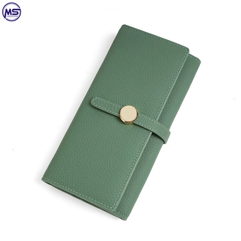 Custom Made Your Own Design Black Color High Quality Women Double Zipper Leather Wallets For Girls