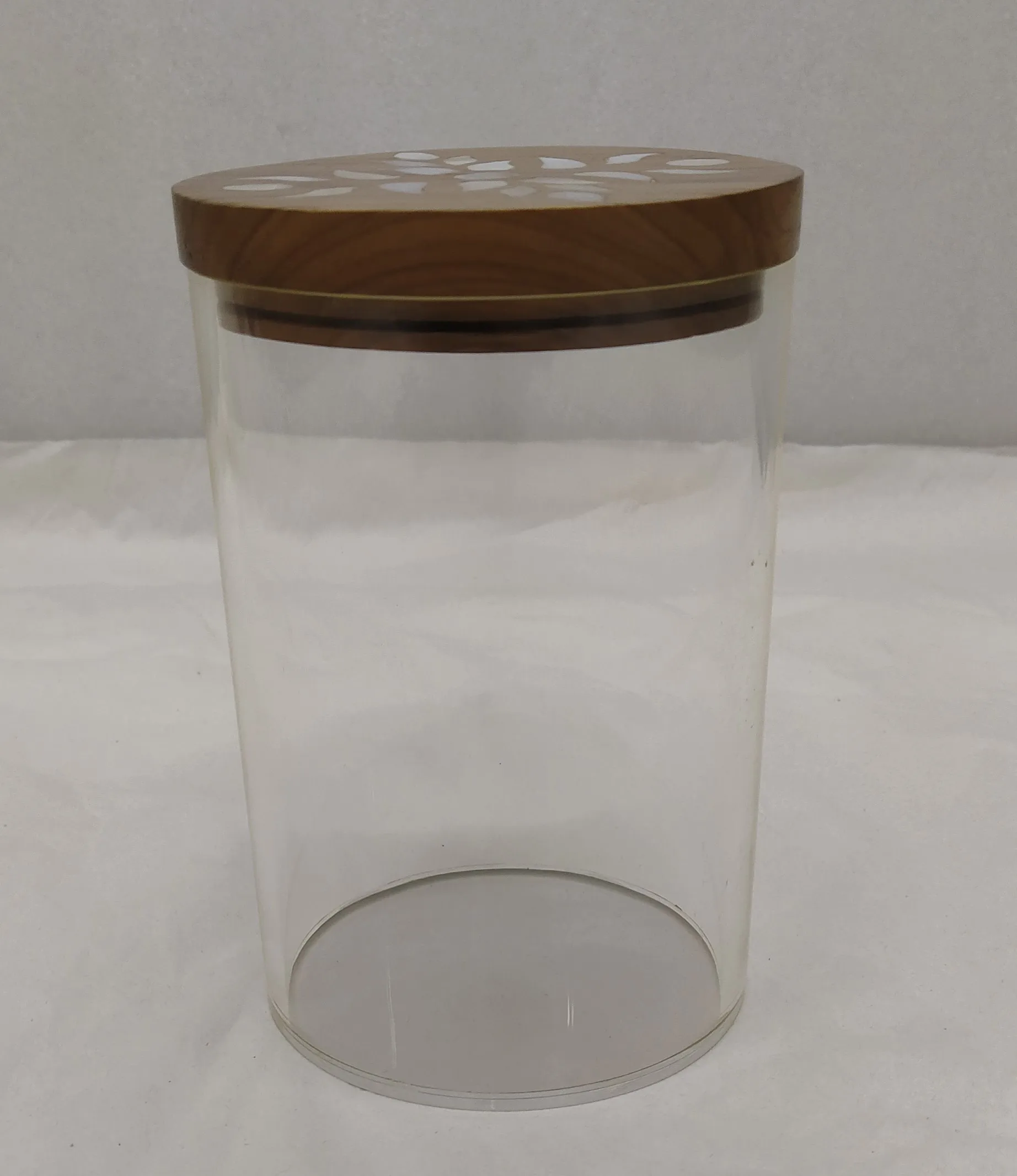 Luxury Storage Box For home Kitchenware Accessories Modern Design Clear color round shaped Acrylic & Wood storage boxes bins Jar