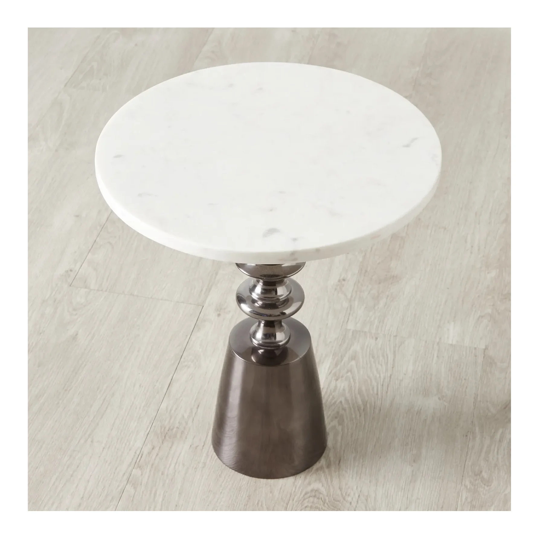 Modern shiny wooden base round Side Table with White Marble Top and Black wooden legs and Accent Table with White Marble Top