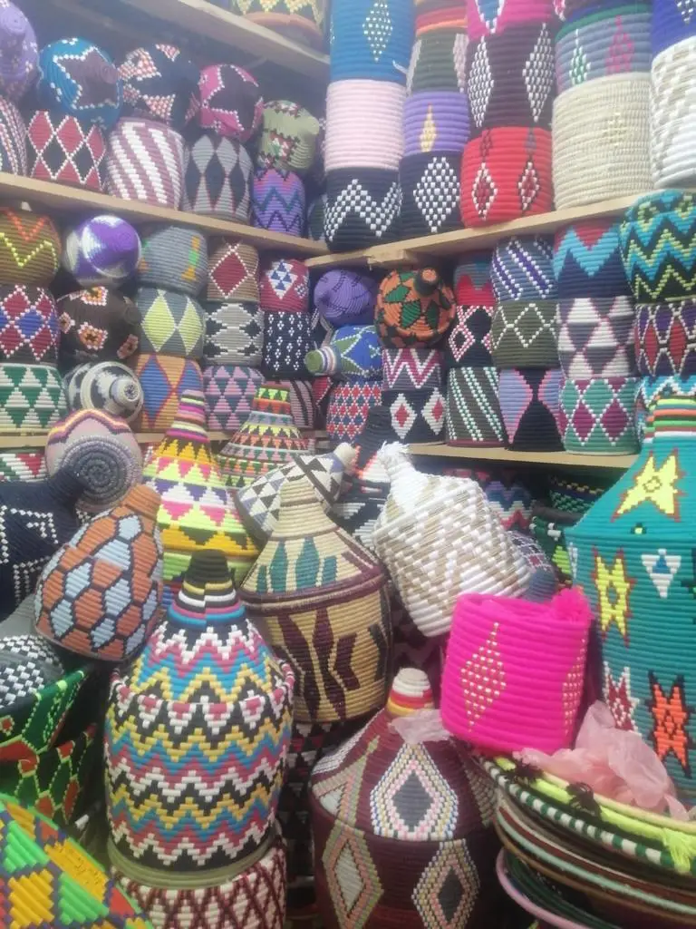 colorful vintage moroccan berber straw bread basket