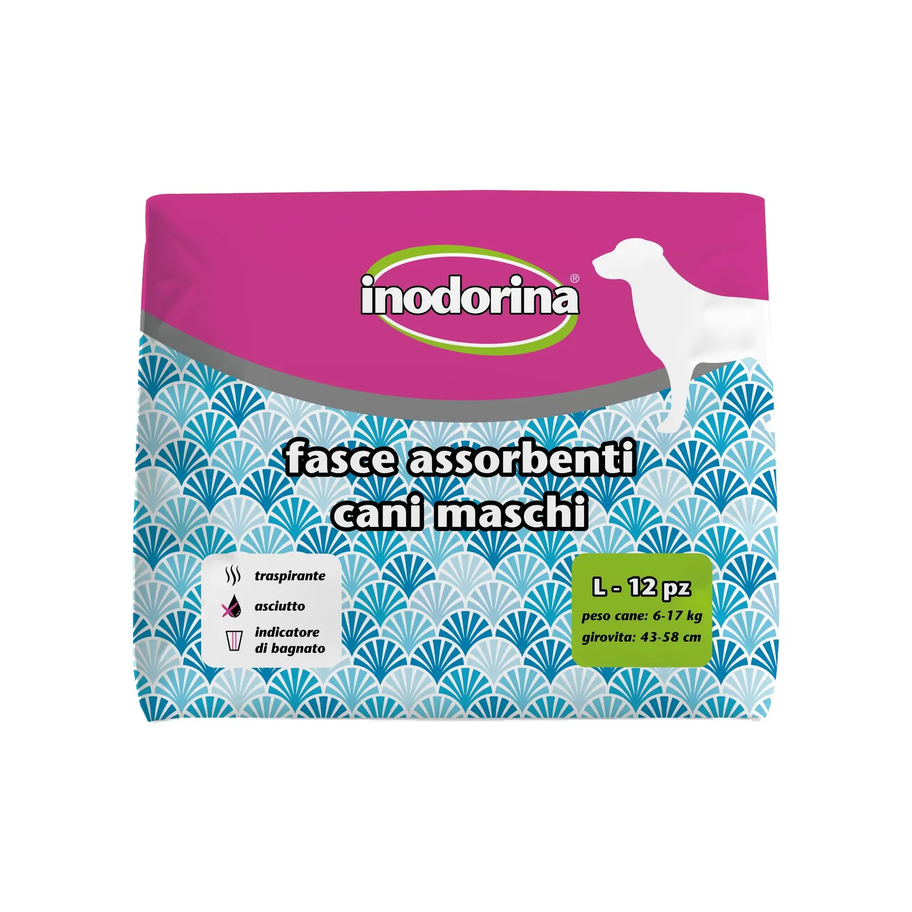 Superior Inodorina Pet Male Band Large - Highly Absorbent Disposable Pet Band - Perfect for Male Dogs, Ensuring All-Day Dryness