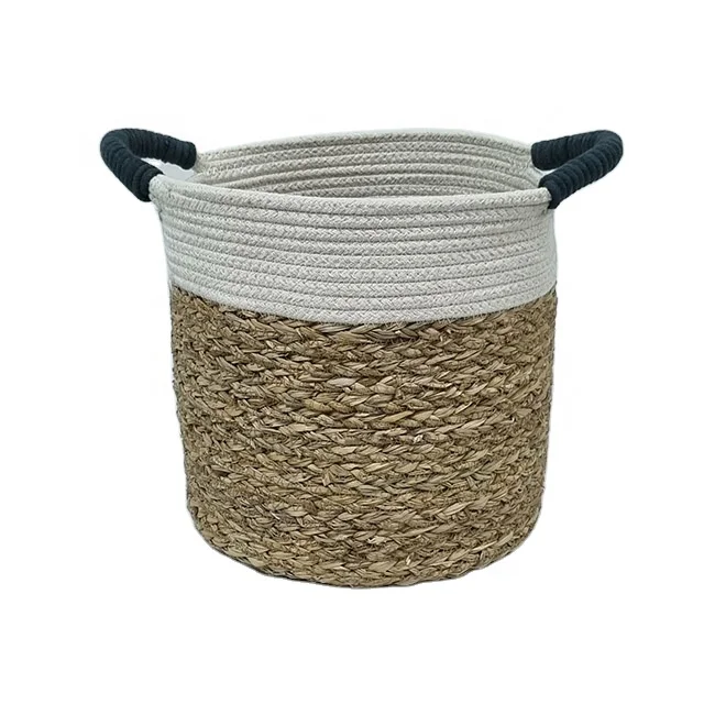Vietnam manufacture  woven storage craft wicker basket for toys handicraft seagrass basket cotton rope planter
