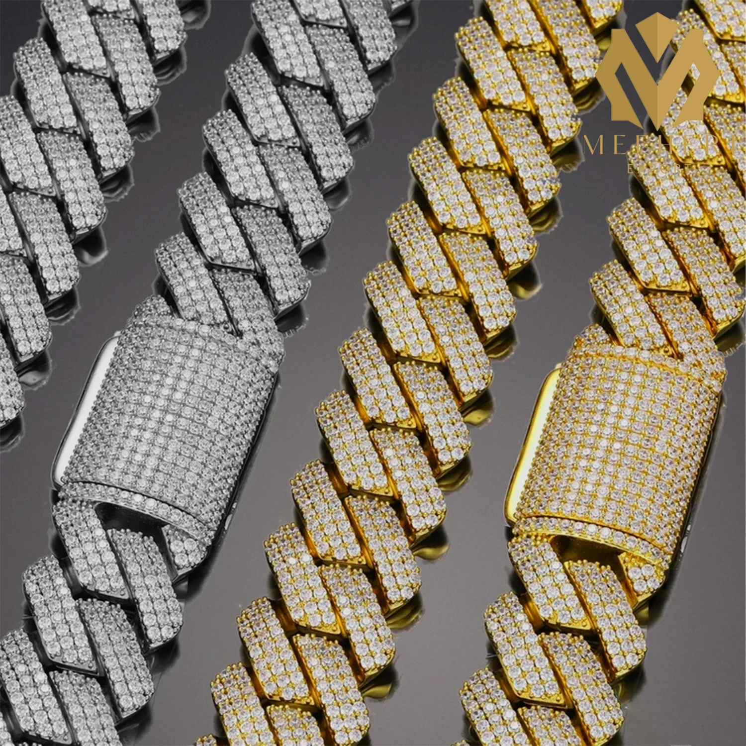Iced Silver & Gold Plated Cuban Link Chain VVS Prong Set Diamonds 10-20mm Miami Cuban Link Chain Hip Hop Jewelry Fine Necklaces