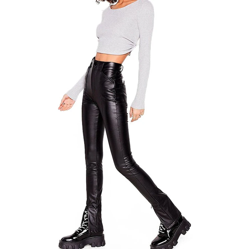Custom Leather Pants Women Hot Sexy Black Wet Look Faux Leather Leggings Slim Shiny Quality Pant Wholesale Leather Pants