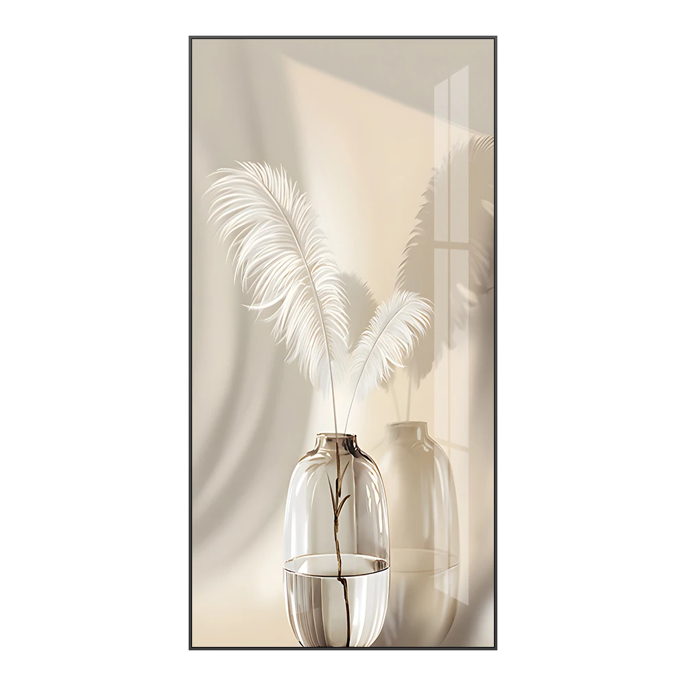 Luxury Home decor HD Canvas painting White feather crystal porcelain wall art with LED lights hanging paintings