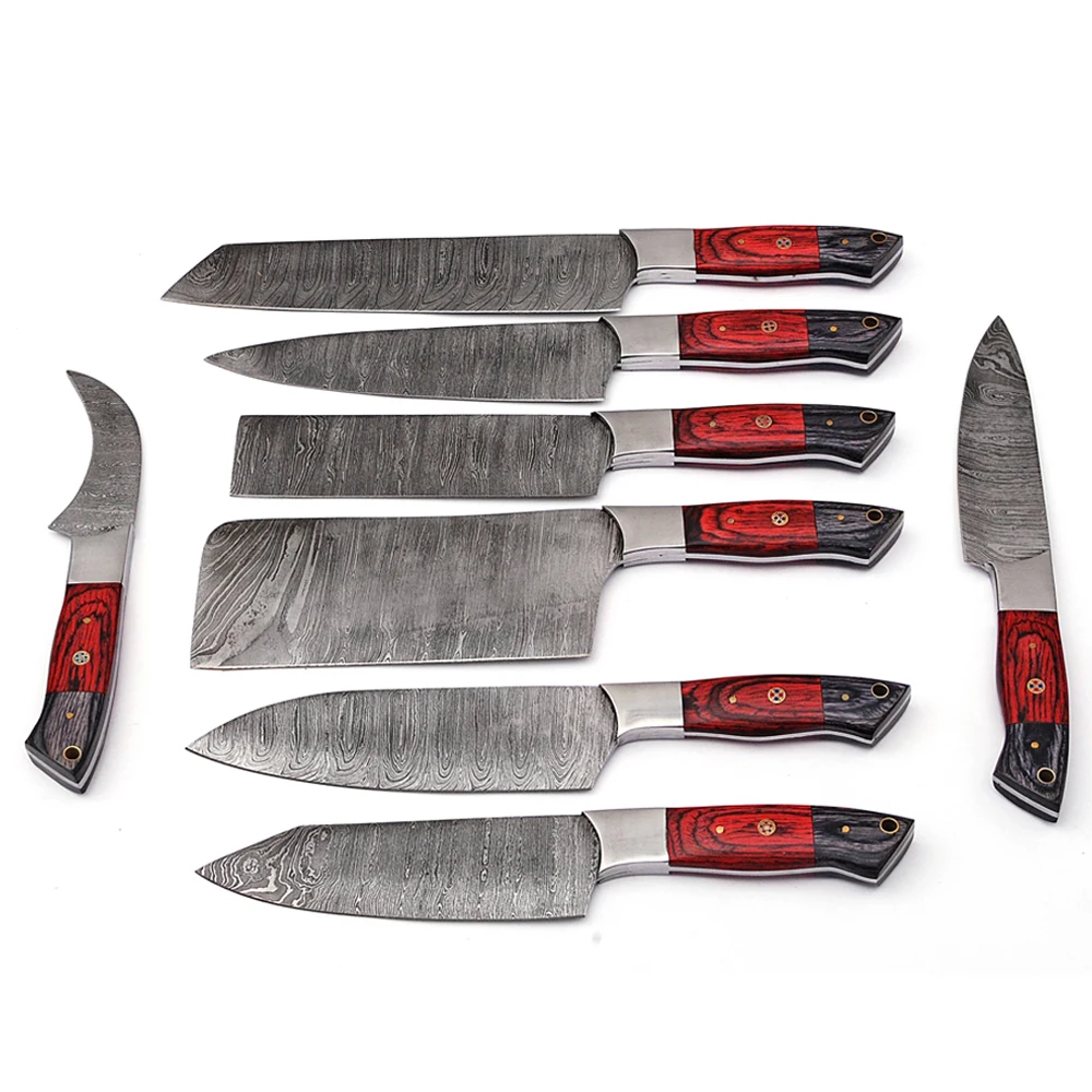 Factory Made Custom Logo Professional Damascus Steel chef knives Set / New Design Damascus Steel Chef Knife Sets