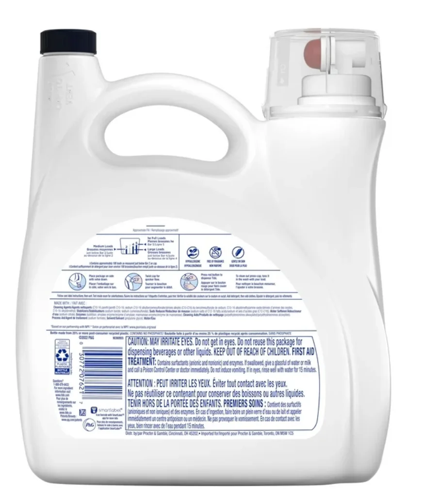 Tide Free & Gentle 146 Fl oz Liquid Laundry Detergent 100 Load Capacity for Clothes and Carpets