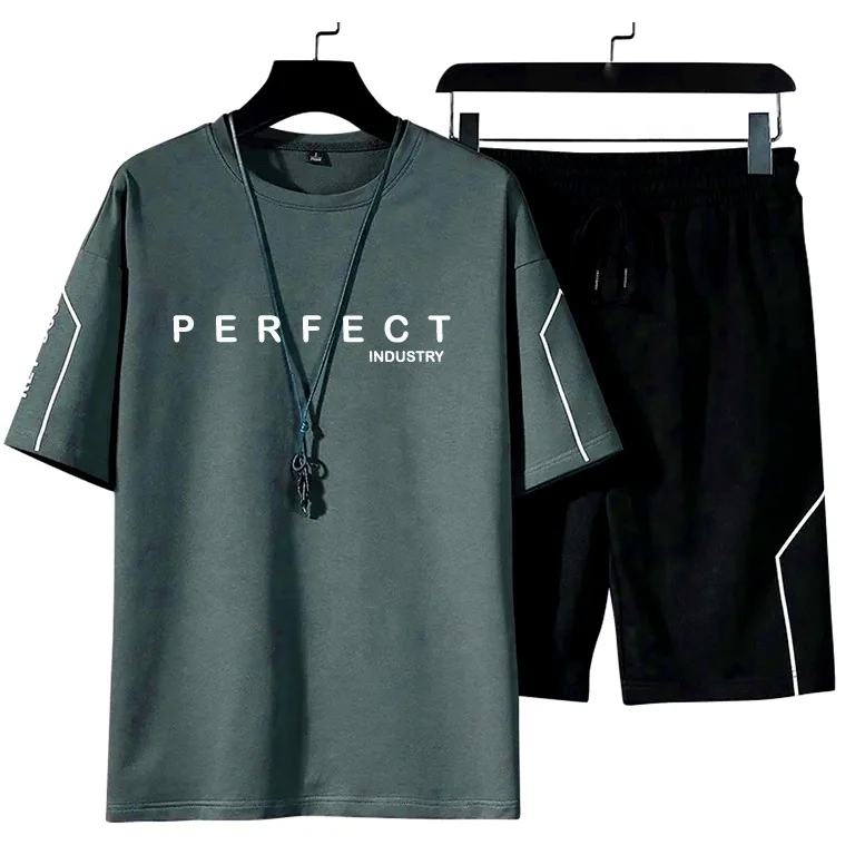 High quality Solid color men,s t shirt and short set / men 2 piece summer fashion short sleeve t shirts with custom logo