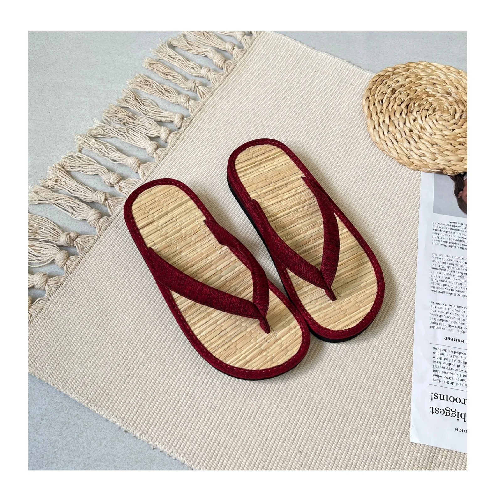 Factory Price GENUINE LEATHER All Season Closed Toe Home Slippers Recyclable Natural Color Seagrass Water Hyacinth Fur