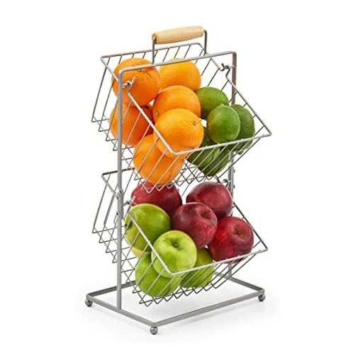 Household Kitchen Decoration Metal Wire Home Goods Storage Baskets Iron Round Wire Fruit Basket with Handle