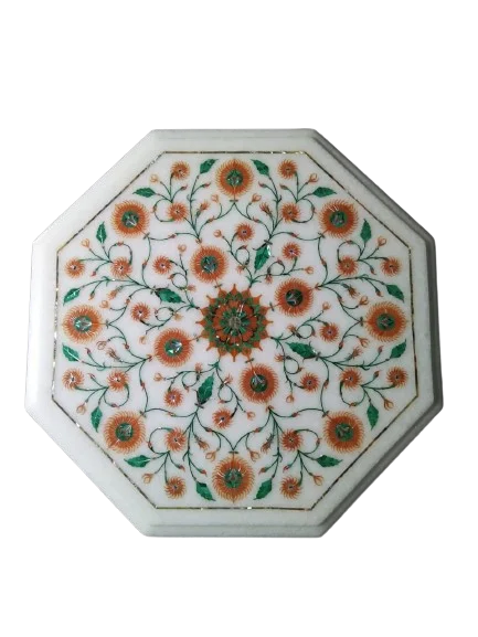 Italian Marble Semi Precious Stone Inlay Coffee Table Top Micro Mosaic Inlay Table