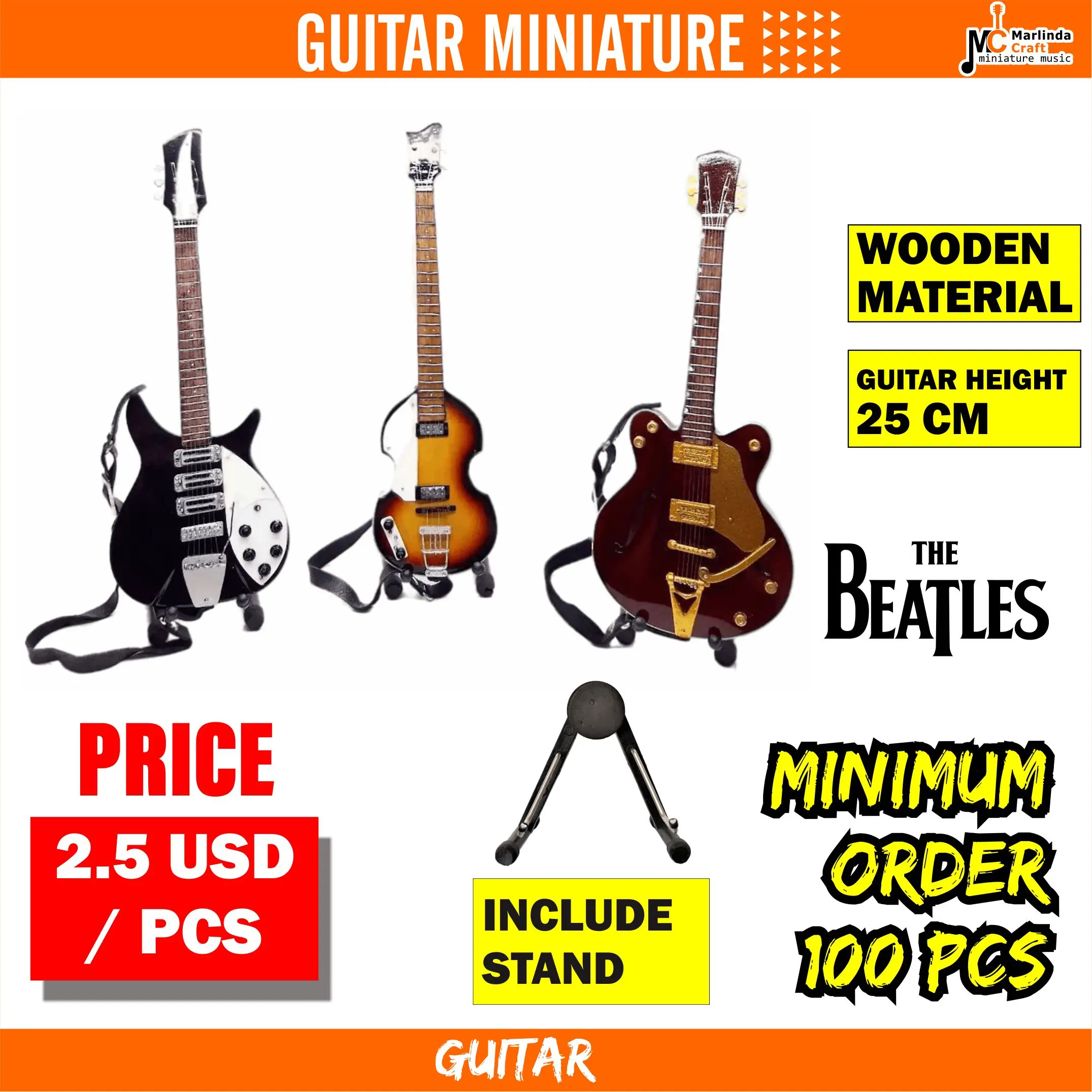 EXCLUSIVE MINIATURE GUITAR THE BEATLES 10 INCH INCLUDE STAND GUITAR FOR DECORATION MUSIC