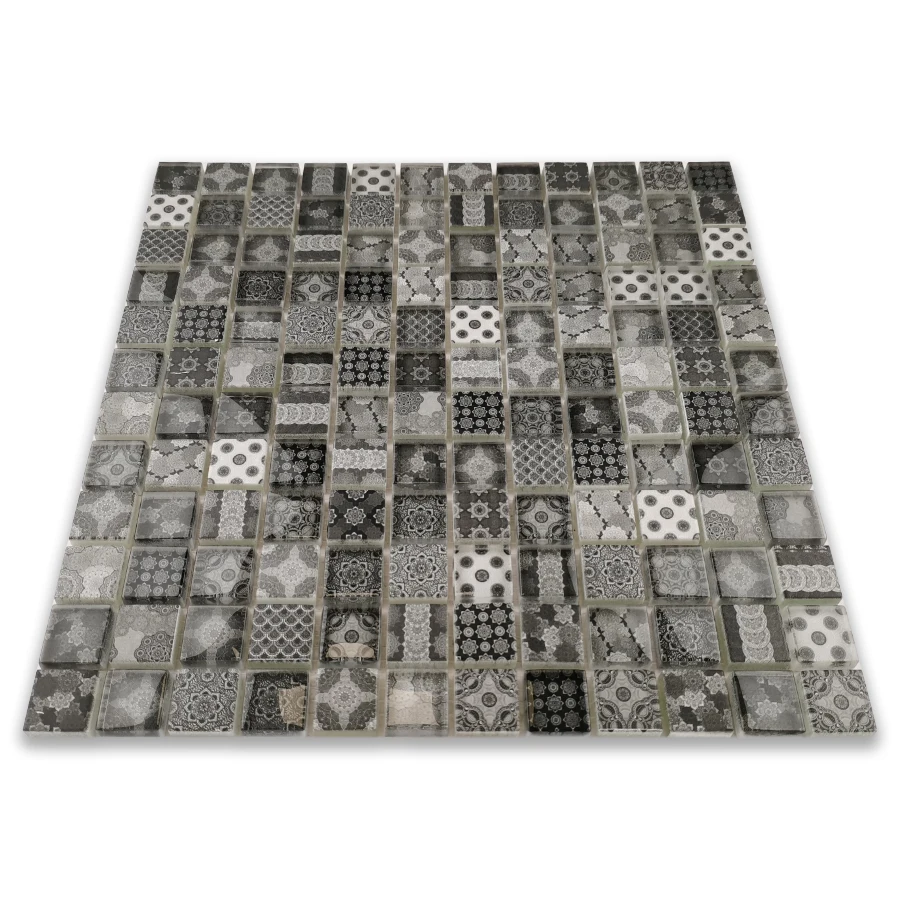 GUCI Moroccan style small chip ceramic glass mosaic white black grey wall floor backsplash tile