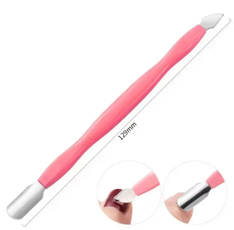 Professional Nail Cuticle Pusher with Plastic Handle Double Side Stainless Steel Cuticle Remover Pushers