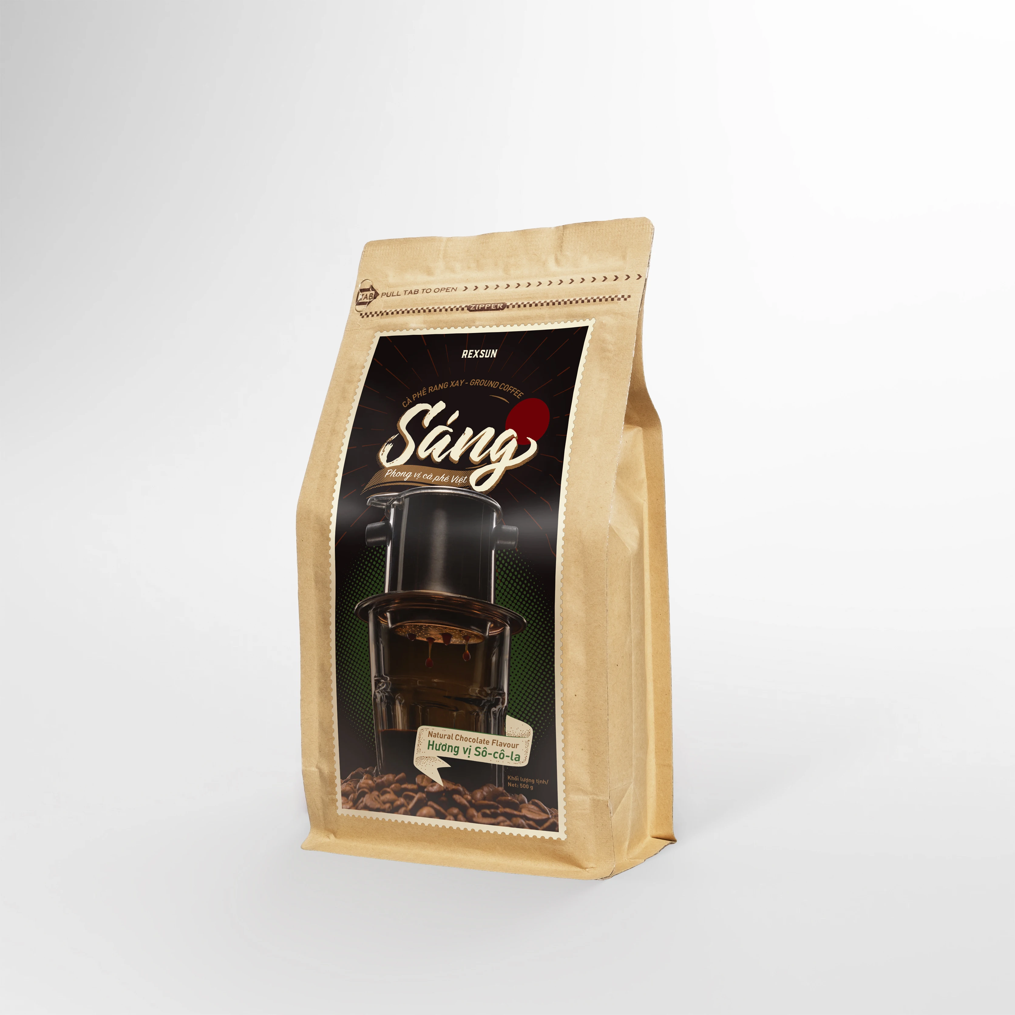 Ground Coffee SANG Natural Chocolate 500G for filter with special aroma- Rexsun brand made in Viet Nam