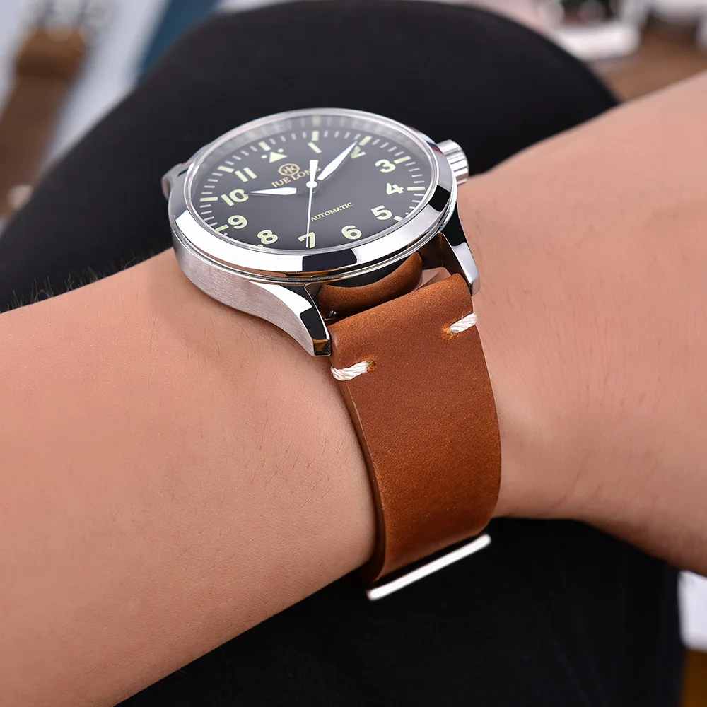 Eraysun Leather Watch Straps Genuine Crazy Horse Black Brown Leather Watch Band 18mm 20mm 22mm Vintage Leather Watch Strap