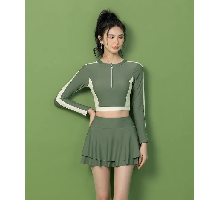 2024 Long-Sleeved Slimming Belly-Covering Swimsuit Conservative Beachwear