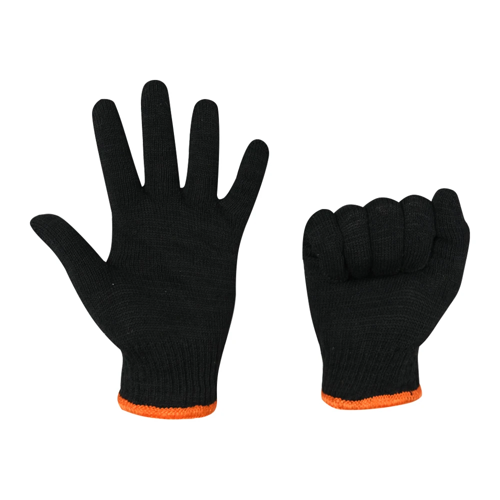 2024 Wholesale 32g/Pair Pure Black Safety Hand Protection Work knitted gloves Cotton Knitted Gloves Black cotton yarn gloves