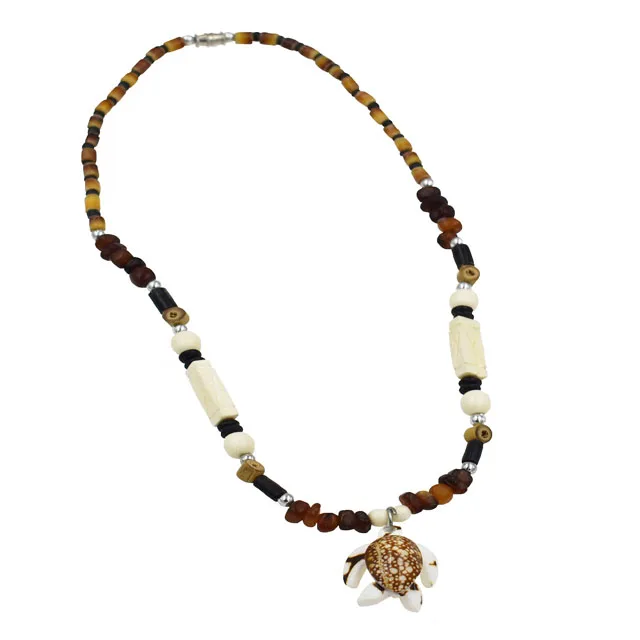 Tribal Style Shell Necklace Handmade Turtle Shell Pendant Necklace Natural Color Coconut Necklace